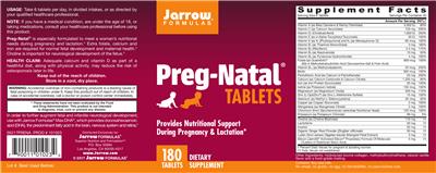 Photo of the Jarrow Formulas Preg-Natal Tablets label