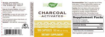 Photo of the Nature's Way Charcoal Activated 560 mg label