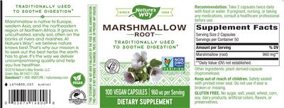 Photo of the Nature's Way Marshmallow Root 960 mg label