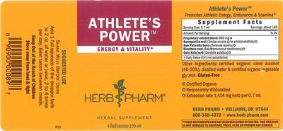 Photo of the Herb Pharm Athlete's Power label