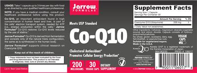 Photo of the Jarrow Formulas Co-Q10 200 mg label