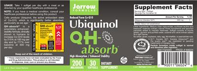 Photo of the Jarrow Formulas QH-absorb 200 mg label