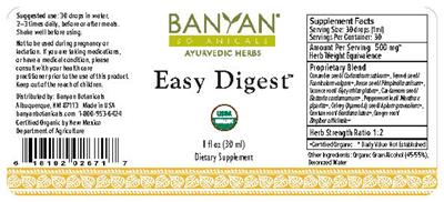 Photo of the Banyan Botanicals Easy Digest label