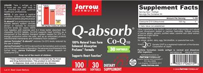 Photo of the Jarrow Formulas Q-absorb 100 mg label
