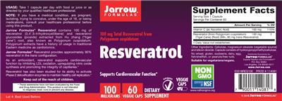 Photo of the Jarrow Formulas Resveratrol 100 mg label