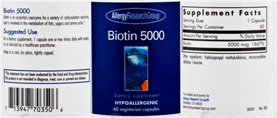 Photo of the Allergy Research Group Biotin 5000 label