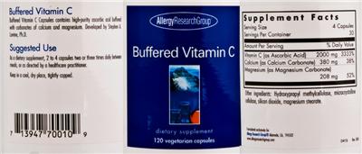 Photo of the Allergy Research Group Buffered Vitamin C label