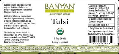 Photo of the Banyan Botanicals Tulsi label