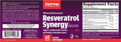 Photo of the Jarrow Formulas Resveratrol Synergy 200 mg label