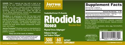 Photo of the Jarrow Formulas Rhodiola Rosea 500 mg label
