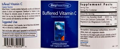 Photo of the Allergy Research Group Buffered Vitamin C label