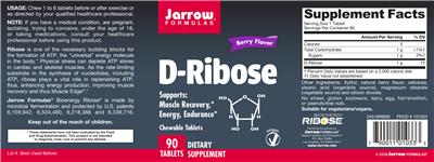 Photo of the Jarrow Formulas D-Ribose Berry Flavor label