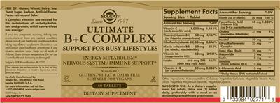 Photo of the Solgar Ultimate B+C Complex label