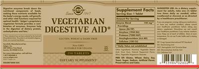 Photo of the Solgar Vegetarian Digestive Aid label