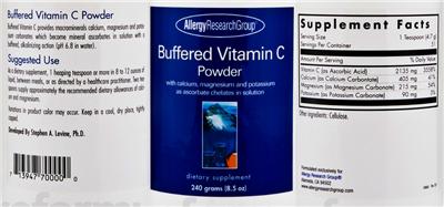 Photo of the Allergy Research Group Buffered Vitamin C Powder label