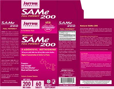 Photo of the Jarrow Formulas SAMe 200 mg label