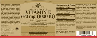 Natural Sourced Vitamin E 670 mg (1000 IU) D-Alpha Tocopherol