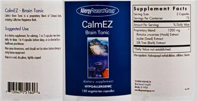 Photo of the Allergy Research Group CalmEZ Brain Tonic label