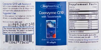 Photo of the Allergy Research Group Coenzyme Q10 with Tocotrienols label