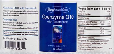 Product label for Coenzyme Q10 with Tocotrienols