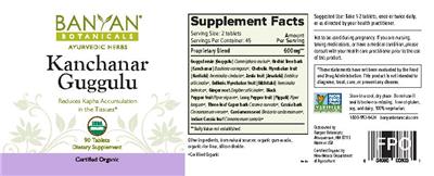 Photo of the Banyan Botanicals Kanchanar Guggulu label