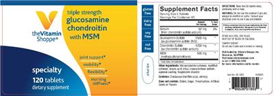 Photo of the The Vitamin Shoppe Glucosamine Chondroitin with MSM Triple Strength label