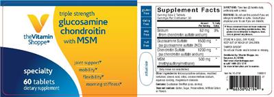 Photo of the The Vitamin Shoppe Glucosamine Chondroitin with MSM Triple Strength label