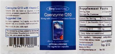 Photo of the Allergy Research Group Coenzyme Q10 50 mg with Vitamin C label