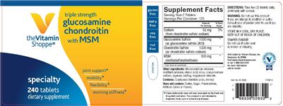 Photo of the The Vitamin Shoppe Glucosamine Chondroitin with MSM Triple Strength label