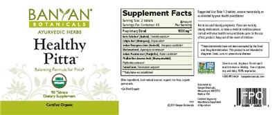 Photo of the Banyan Botanicals Healthy Pitta label
