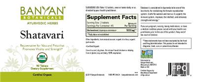 Photo of the Banyan Botanicals Shatavari label
