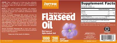 Photo of the Jarrow Formulas Flaxseed Oil 1000 mg label
