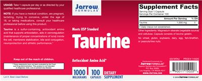 Photo of the Jarrow Formulas Taurine 1000 mg label