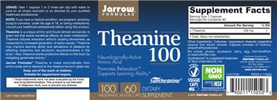 Photo of the Jarrow Formulas Theanine 100 mg label