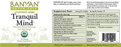 Photo of the Banyan Botanicals Tranquil Mind label