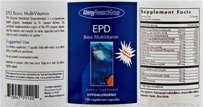 Photo of the Allergy Research Group EPD Basic MultiVitamin label