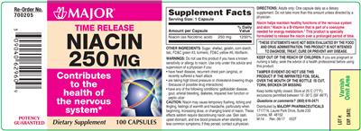 Photo of the Major Niacin 250 mg label