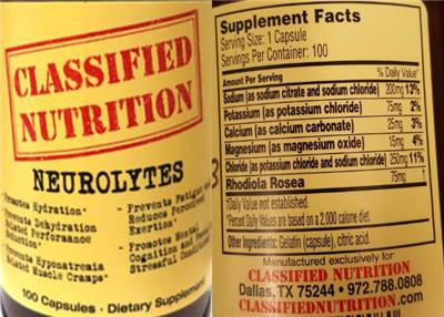 Photo of the Classified Nutrition Neurolytes label