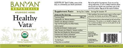 Photo of the Banyan Botanicals Healthy Vata label