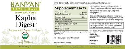 Photo of the Banyan Botanicals Kapha Digest label