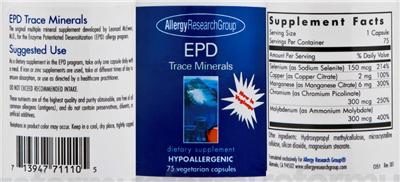 Photo of the Allergy Research Group EPD Trace Minerals label