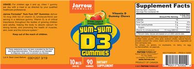 Photo of the Jarrow Formulas Yum-Yum D3 Gummies 10 mcg (400 IU) label