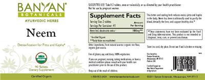 Photo of the Banyan Botanicals Neem label