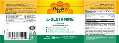Photo of the Country Life L-Glutamine 1000 mg label