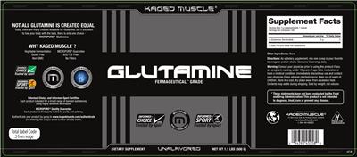 Photo of the Kaged Muscle Glutamine Unflavored label