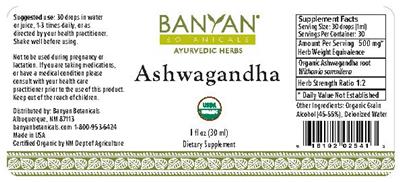 Photo of the Banyan Botanicals Ashwagandha Liquid label