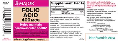 Photo of the Major Folic Acid 400 mcg label