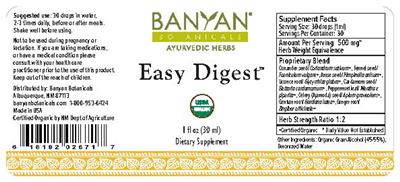 Photo of the Banyan Botanicals Easy Digest label