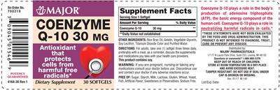 Photo of the Major Coenzyme Q-10 30 mg label