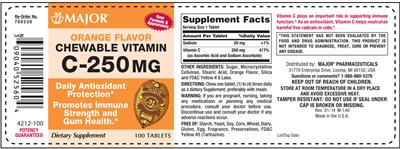 Photo of the Major Chewable Vitamin C-250 mg Orange Flavor label
